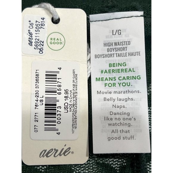 NWT AERIE Smoothez High Waisted Boyshort Pantie Sz L Green Lace - Picture 4 of 4